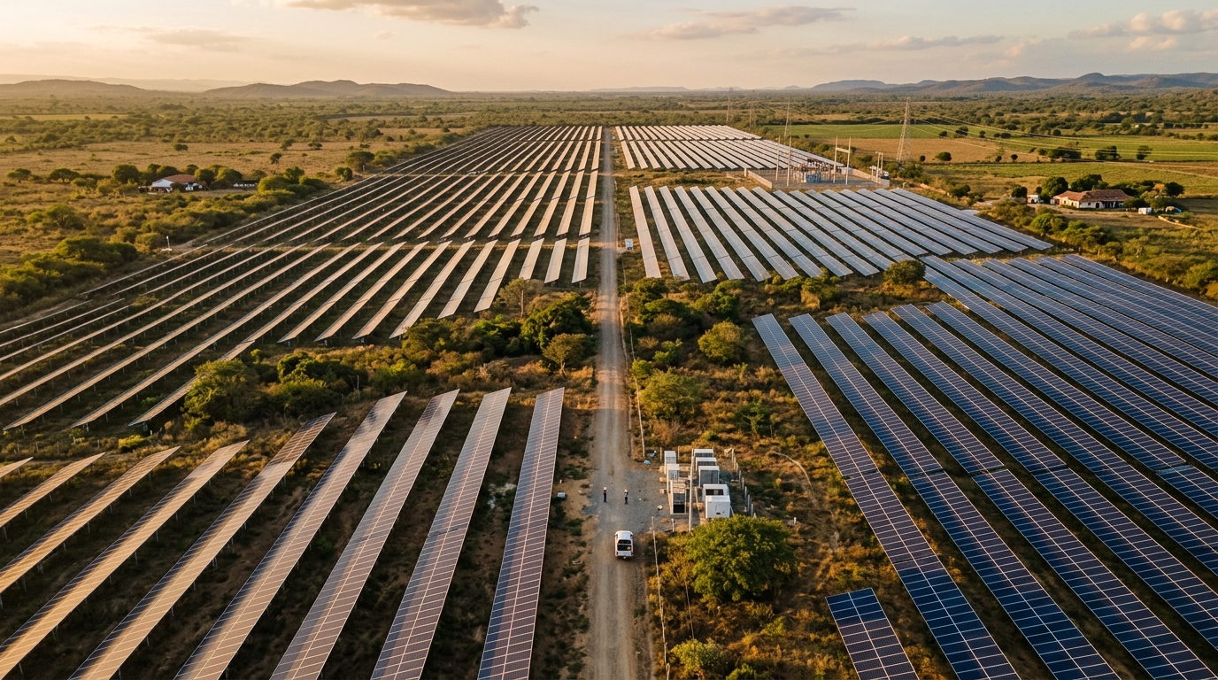 Rows of solar panels at a photovoltaic park in the department of Cesar, Colombia