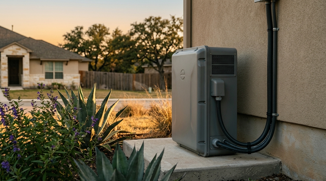 Base Power battery unit installed next to a home in Texas