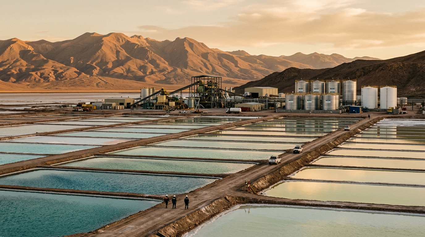 Lithium plant at the Salar del Hombre Muerto with brine wells