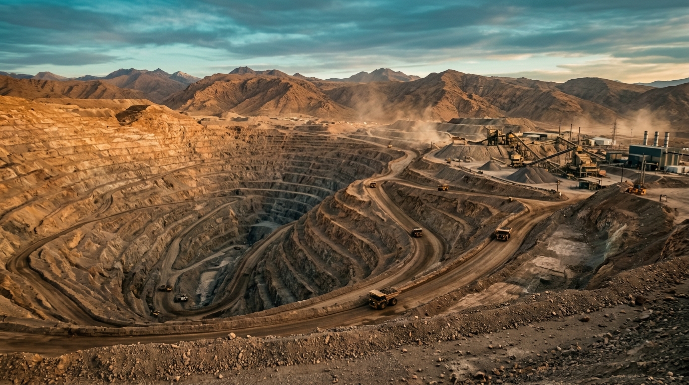 Mining capital in Argentina: equipment at an open-pit copper mine