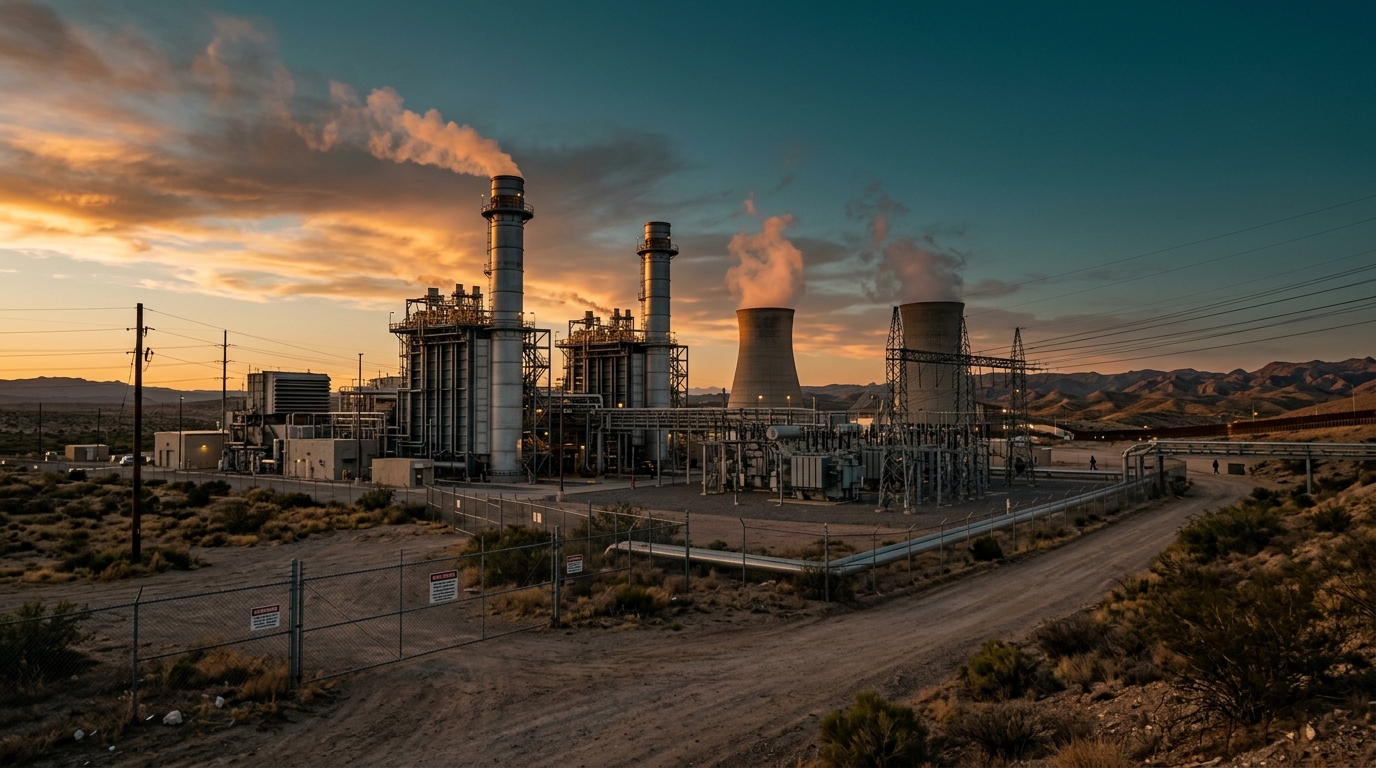 Combined-cycle plant with gas turbines and transmission towers