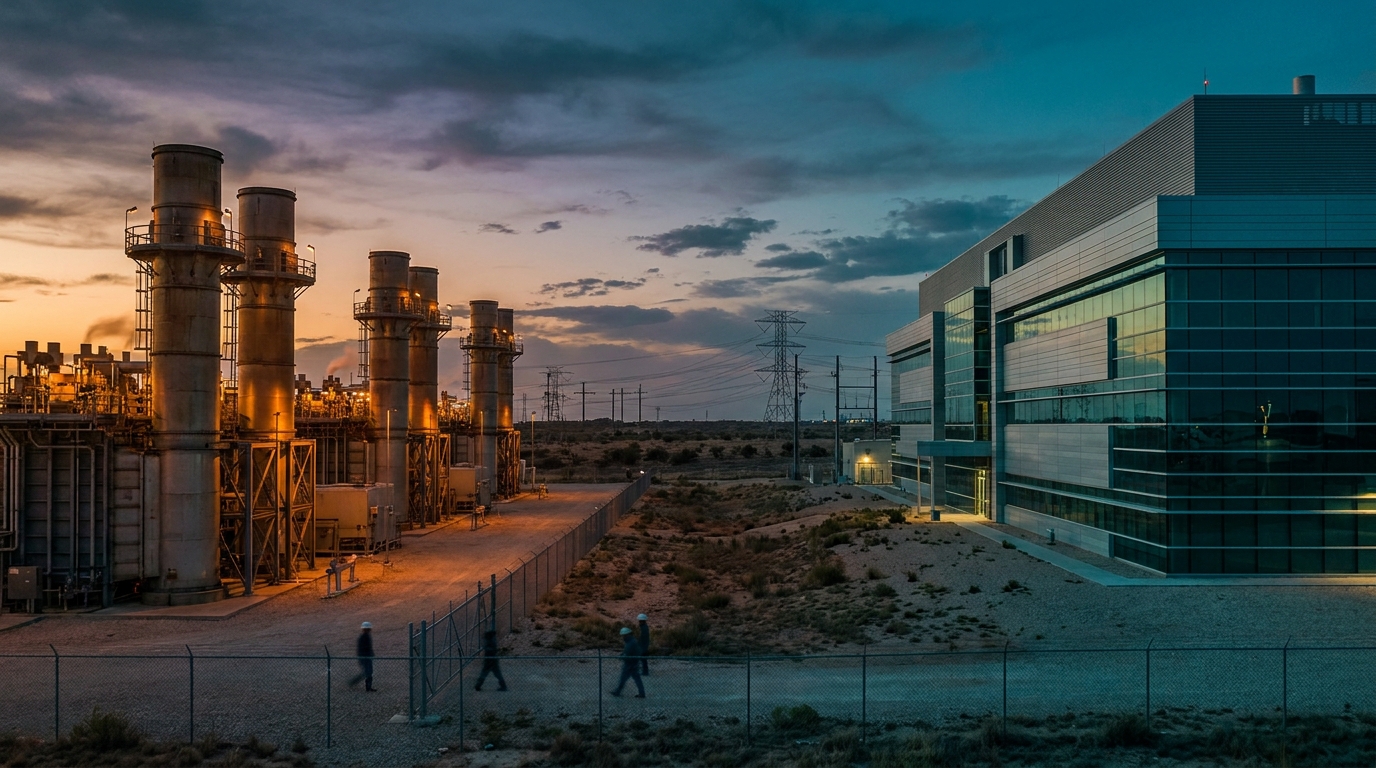 Natural gas turbines in a power generation room for a data center, industrial lighting