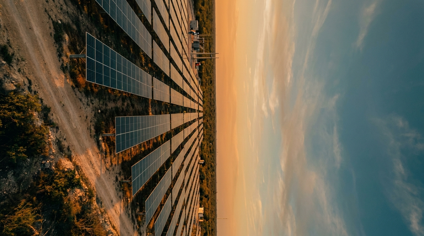 parque solar fotovoltaico con paneles en hileras bajo cielo despejado en México