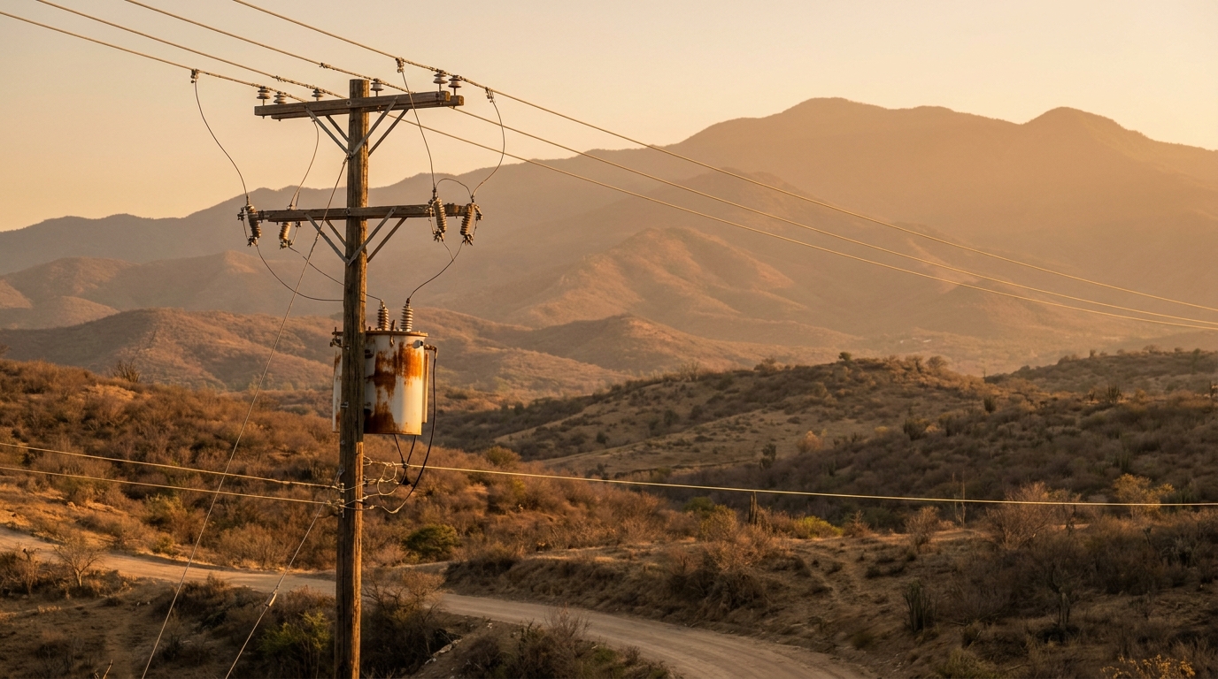 CFE rural electrification with utility poles and distribution transformers in a marginalised Mexican community