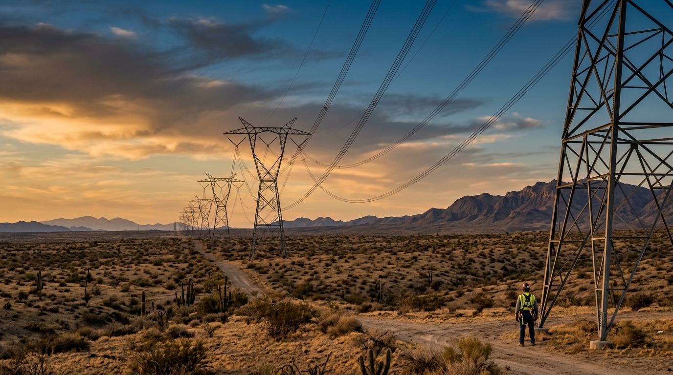Electric transmission line with steel towers in Baja California