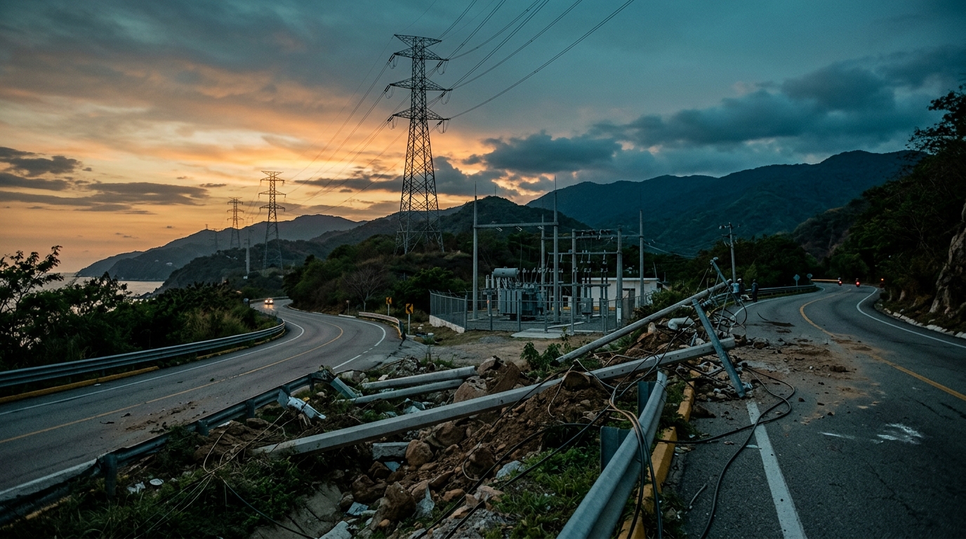 Transmission towers and electricity supply in Acapulco after Hurricane Simón