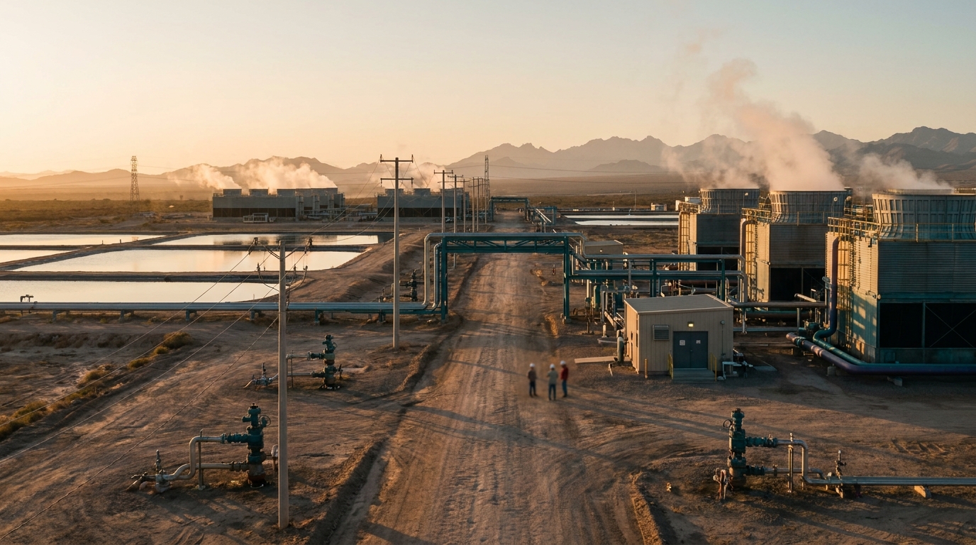 Campo geotérmico Cerro Prieto con columnas de vapor en Baja California, planta de 720 MW