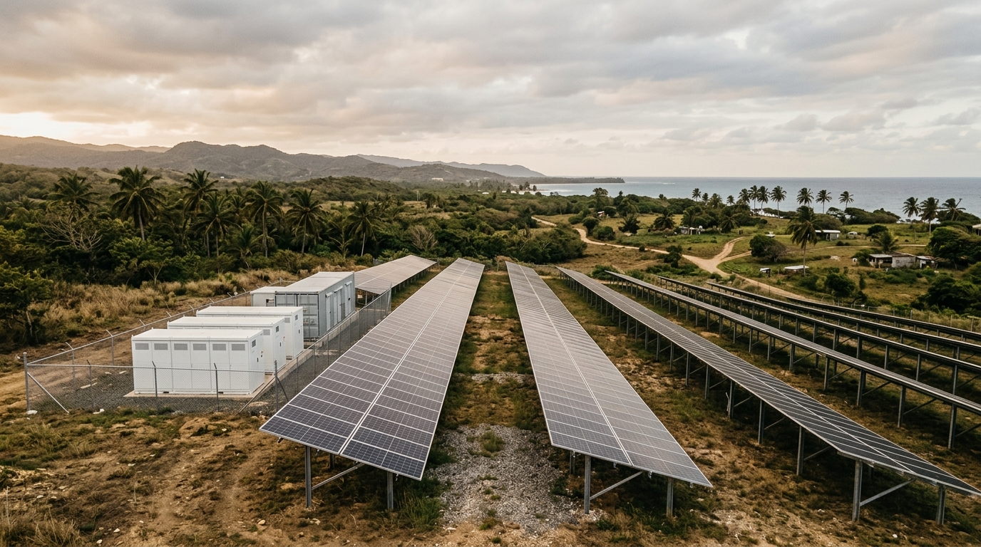 Field of photovoltaic panels with batteries in a rural area of Cuba
