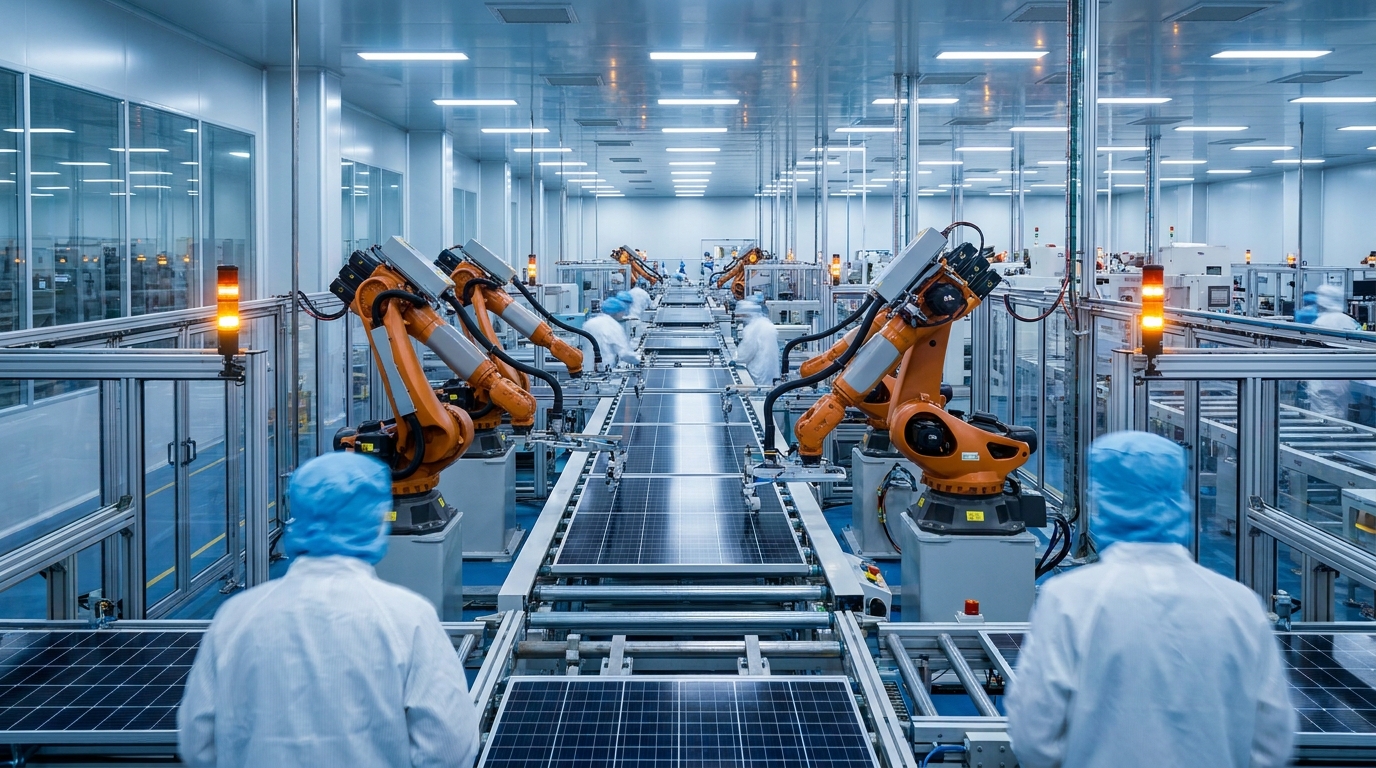 Planta manufacturera de celdas solares en China con líneas de producción automatizadas