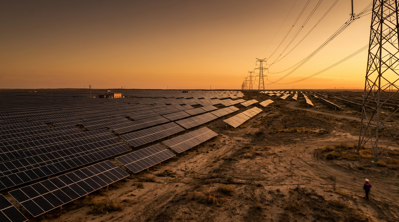 Massive solar farm with electrical transmission infrastructure in China, renewable energy security