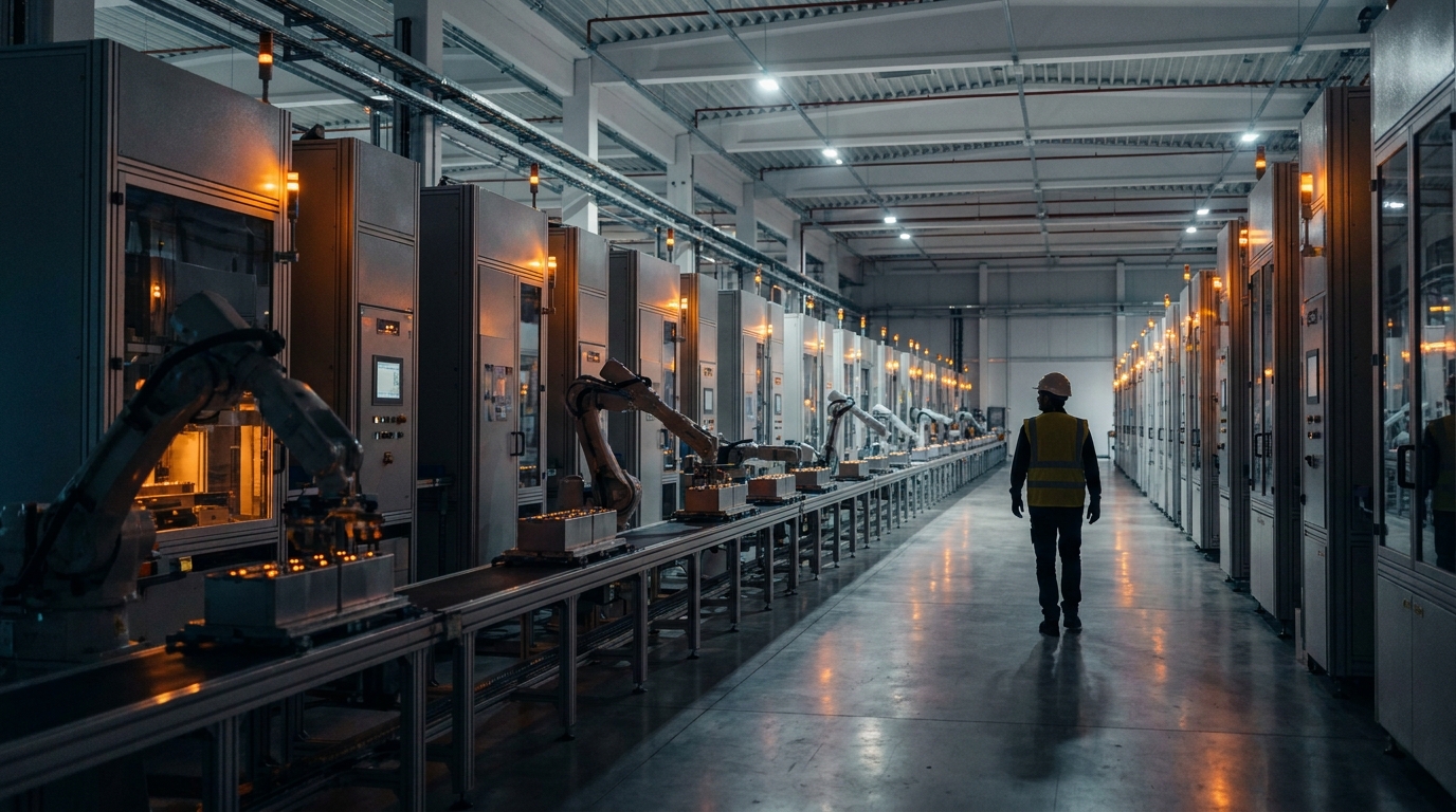 Línea de producción automatizada de baterías LFP en fábrica china con sobrecapacidad proyectada hacia 2030