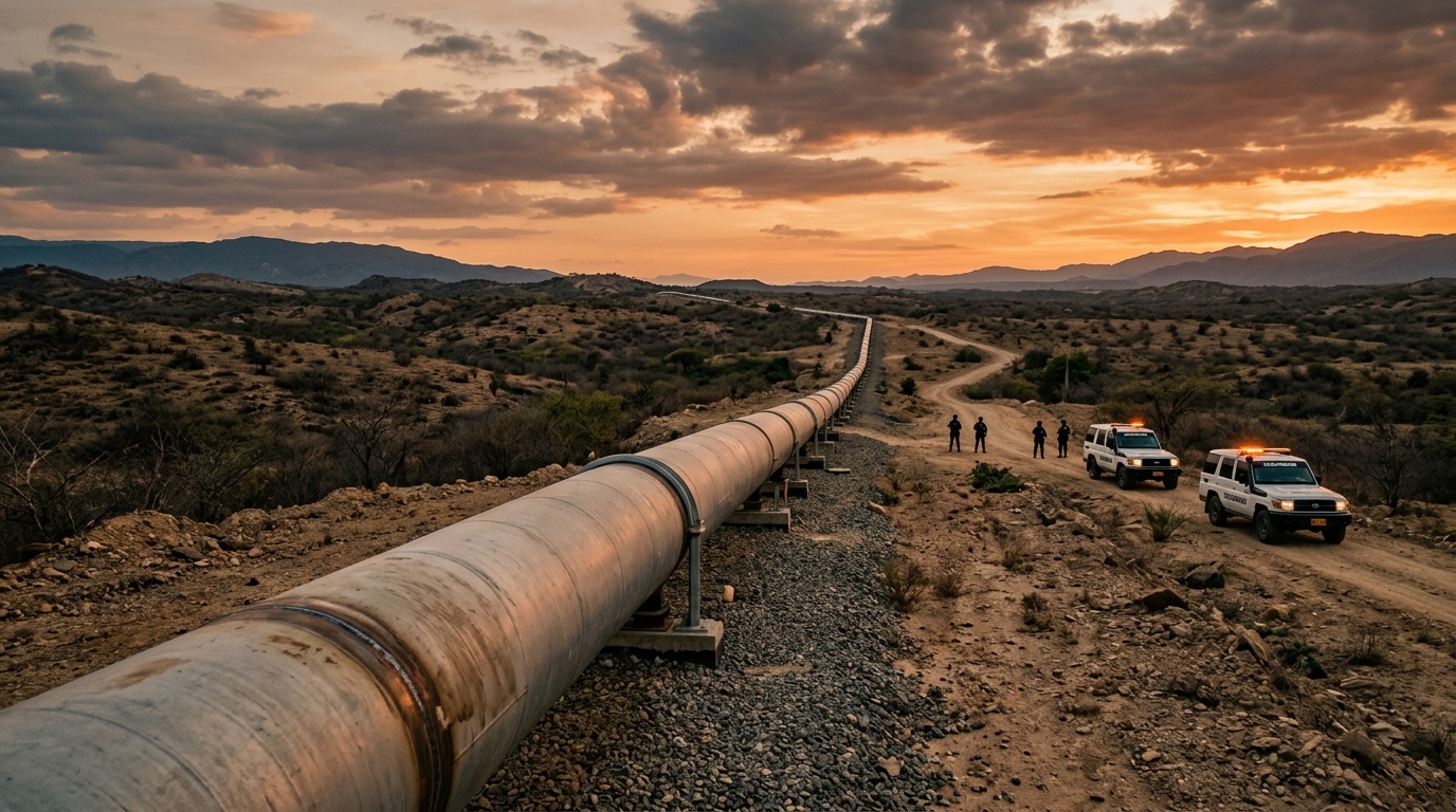 Pipeline in Colombian landscape, operation against fuel theft with Ecopetrol facilities