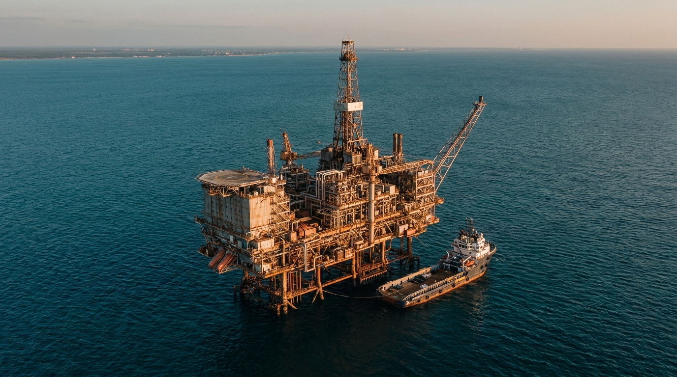 Plataforma petrolera marina frente a costa cubana, apertura a inversión extranjera en upstream energético