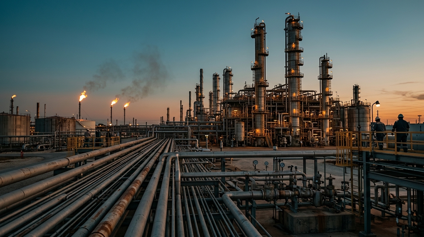 Gulf Coast refinery with diesel fuel storage tanks