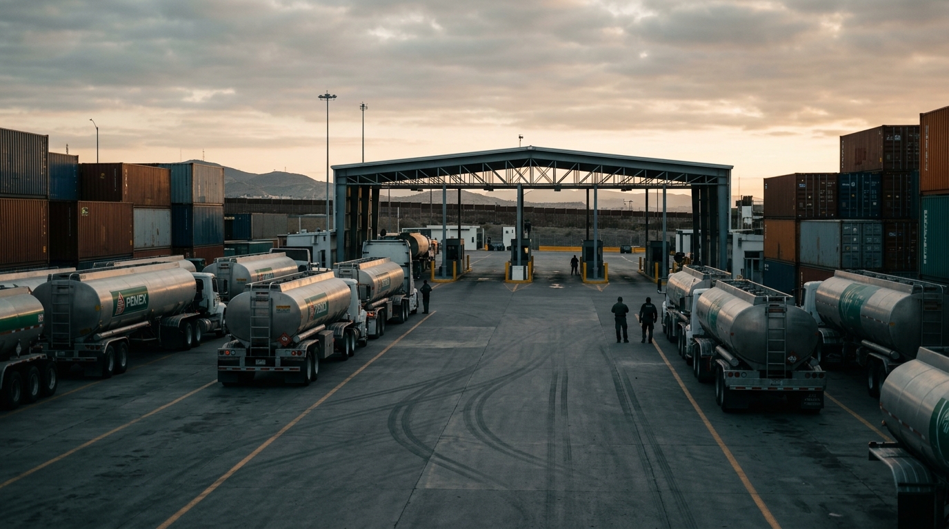 Operativo aduanero contra el huachicol fiscal con pipas de combustible en la frontera