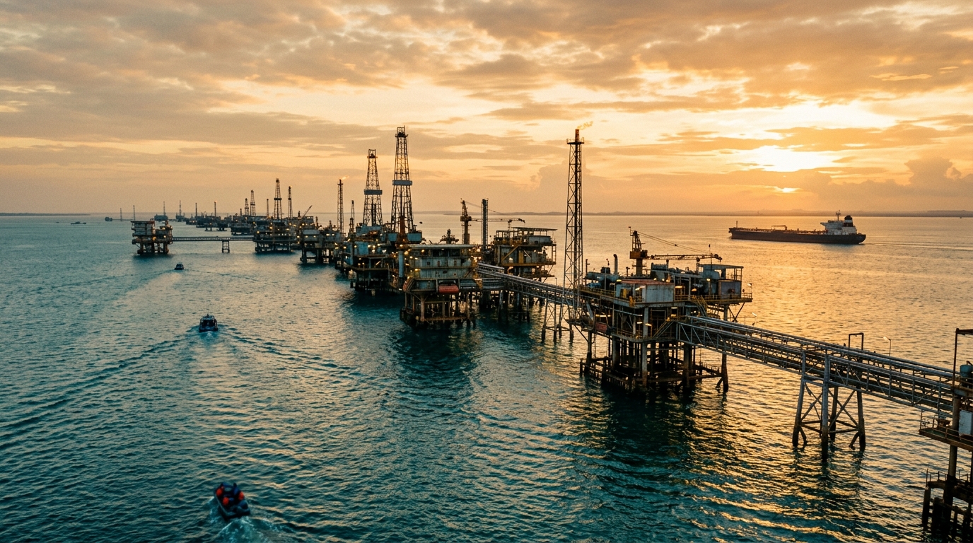 U.S. stake in Venezuelan oil fields, oil platform on Lake Maracaibo
