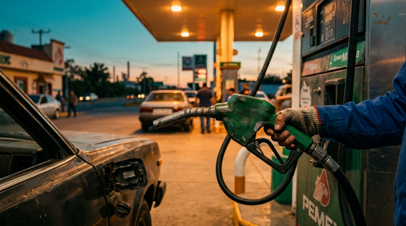 Premium gasoline pump at a Mexican gas station at dusk