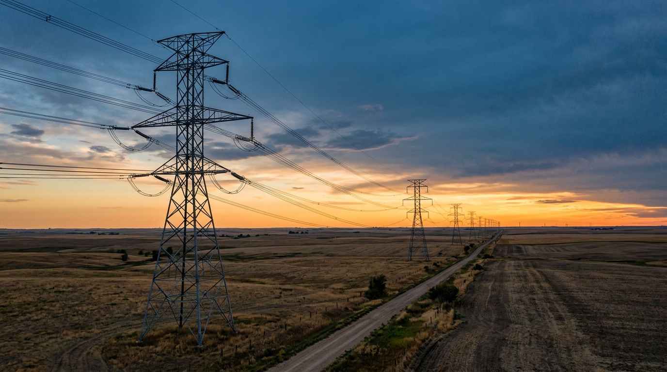 Network topology optimization on electric transmission towers at sunset