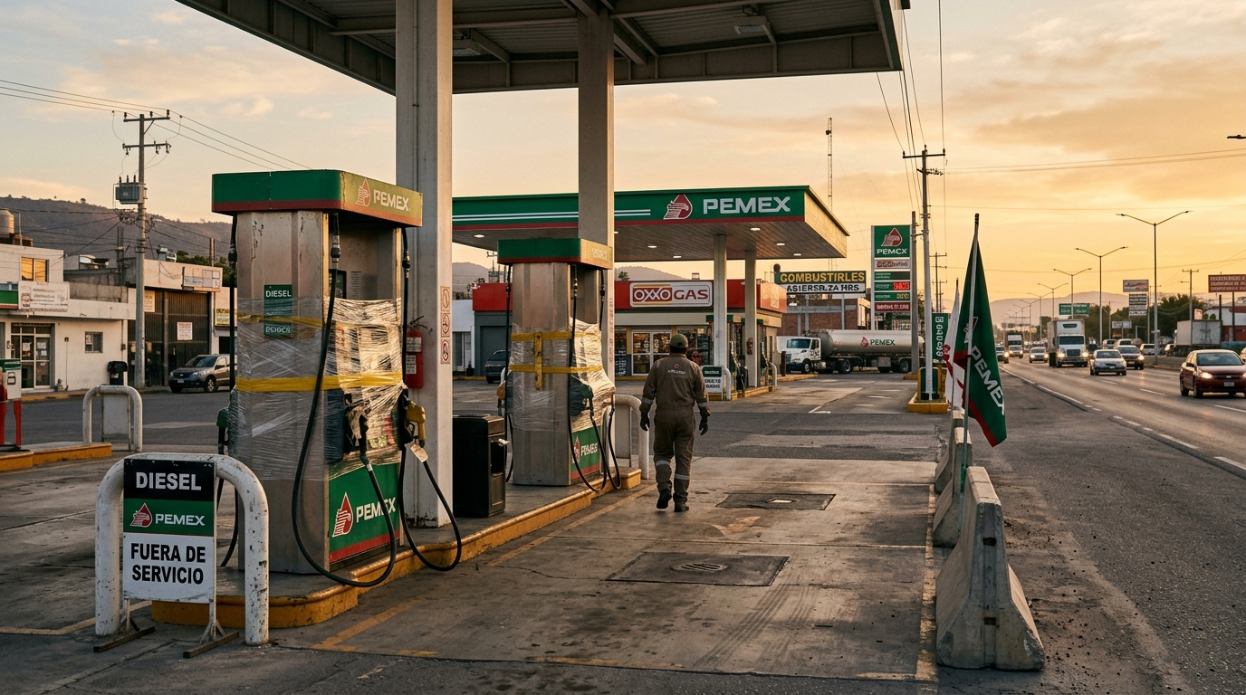 Gasolineras con suspensión de venta de diésel en una carretera del norte de México