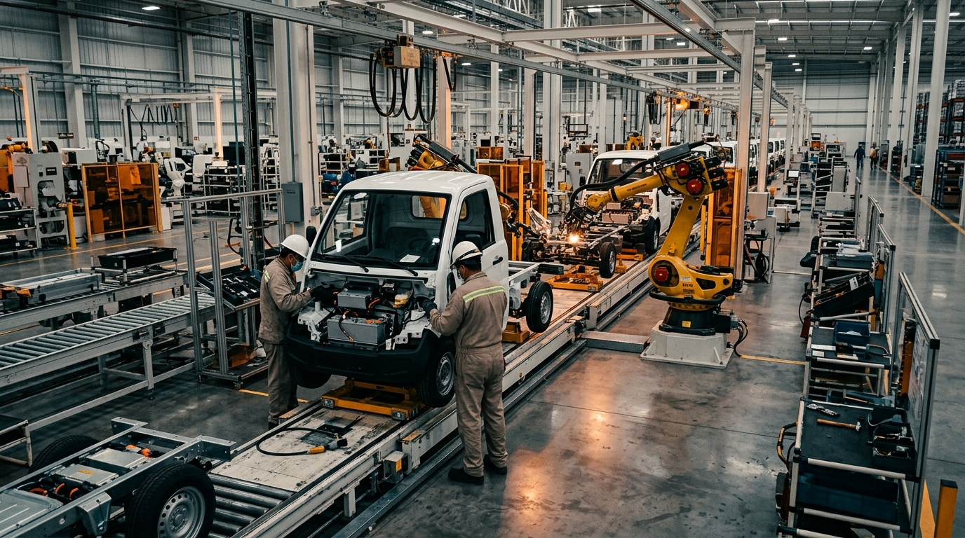 Olinia electric vehicle assembly line at a Mexican manufacturing plant
