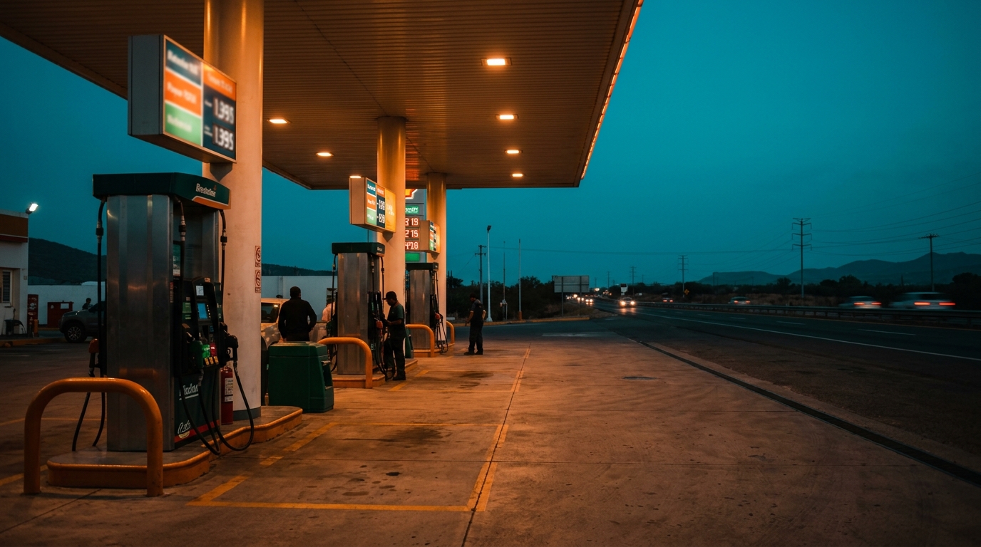Gas station displaying Magna, Premium, and diesel prices following Hacienda's IEPS stimulus adjustment