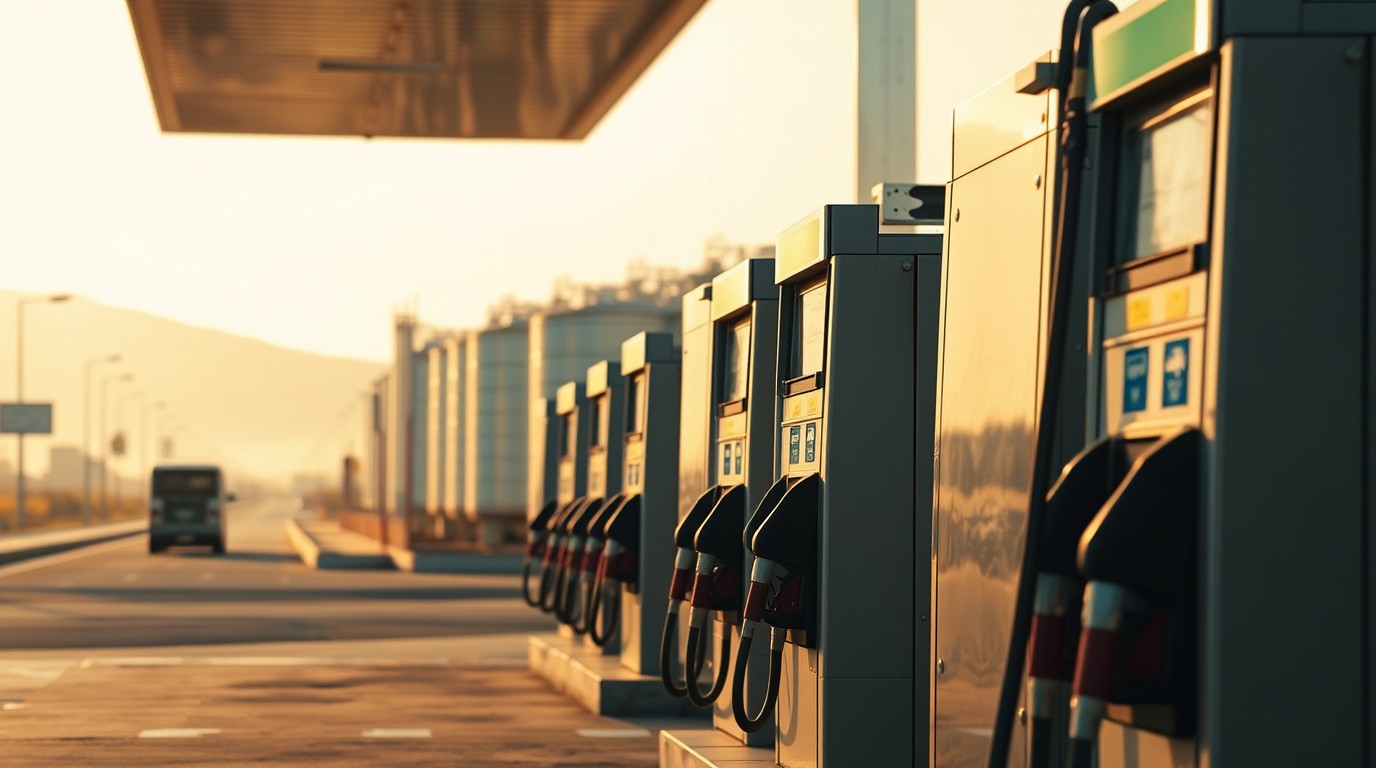 Tanques de combustible y surtidores de diésel en una estación mexicana bajo subsidio al IEPS