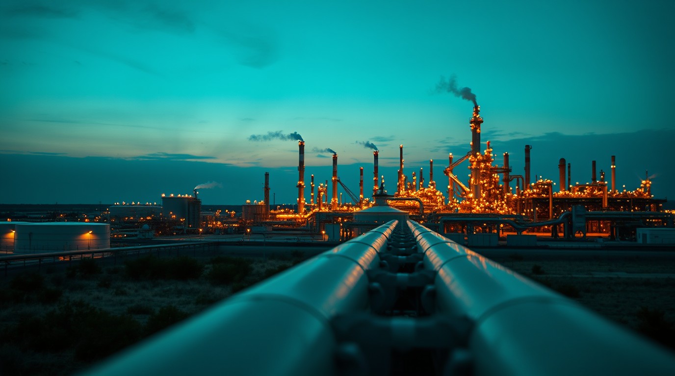 Tanques de almacenamiento y torres de refinación en complejo petrolero del Golfo