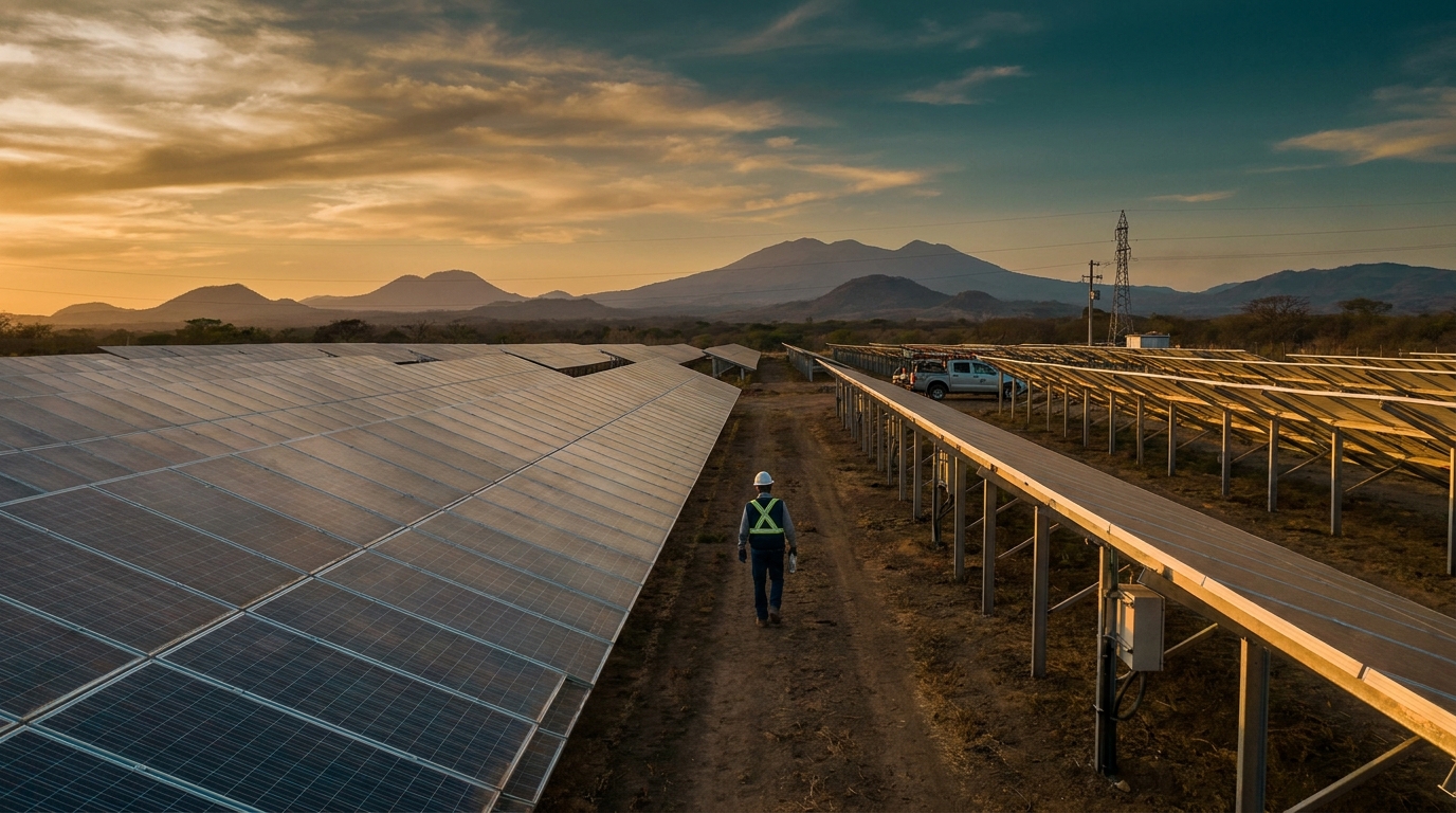 Los Tecales 20 MW solar plant in Guanacaste, Costa Rica, with solar panels