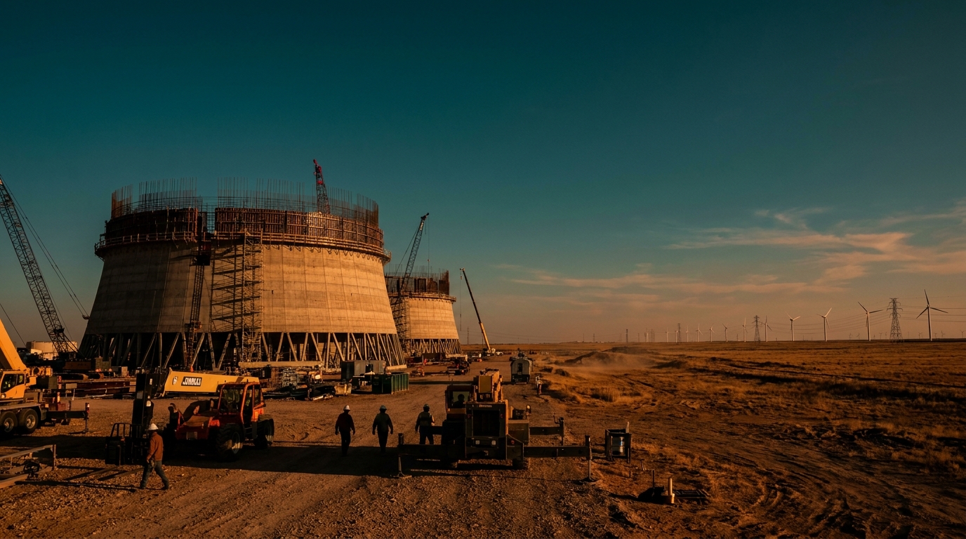 Hybrid cooling towers at the Fermi America nuclear project in Texas, with no definitive design