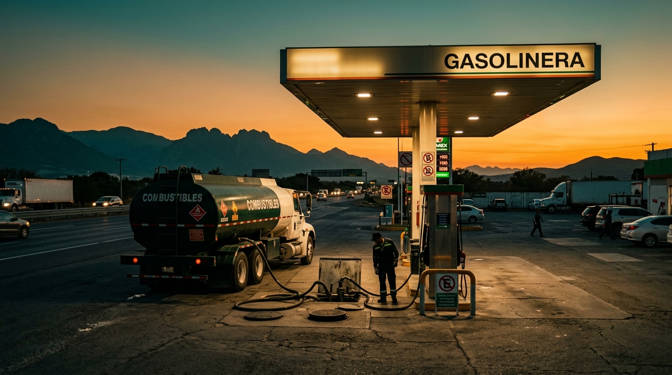 Estación de servicio con precios de gasolina Magna y diésel en México