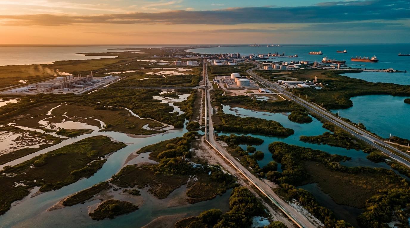 Vista aérea de ductos de acero, Congreso Internacional de Ductos 2027 en Campeche