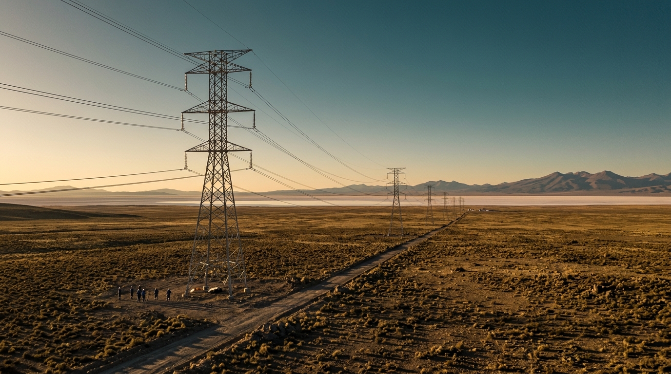 Bolivia-Chile electrical interconnection: transmission towers on the Andean altiplano