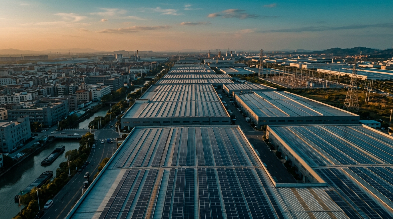 Paneles solares sobre techos industriales en Jiangsu, la provincia china con 100 GW solares