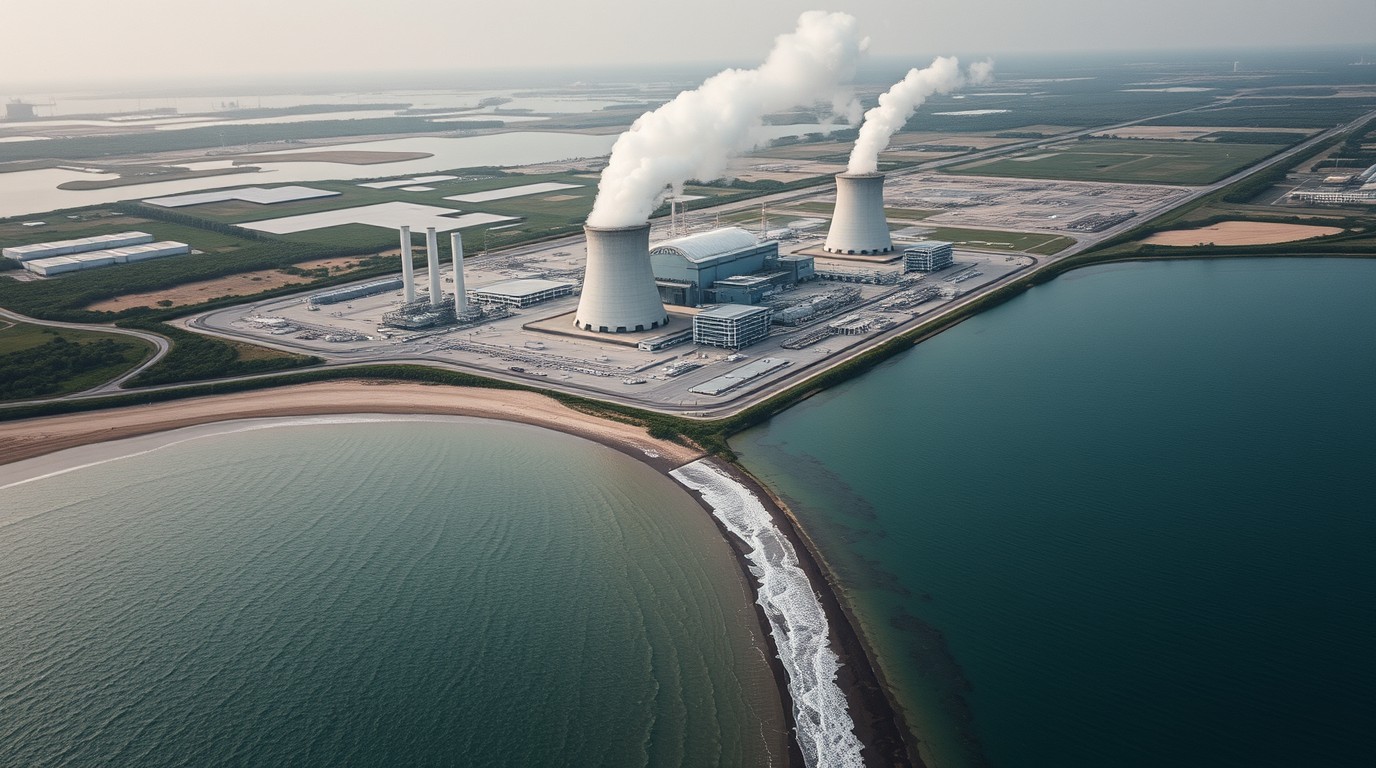 Torres de enfriamiento de la central nucleoeléctrica Laguna Verde junto al mar en Veracruz