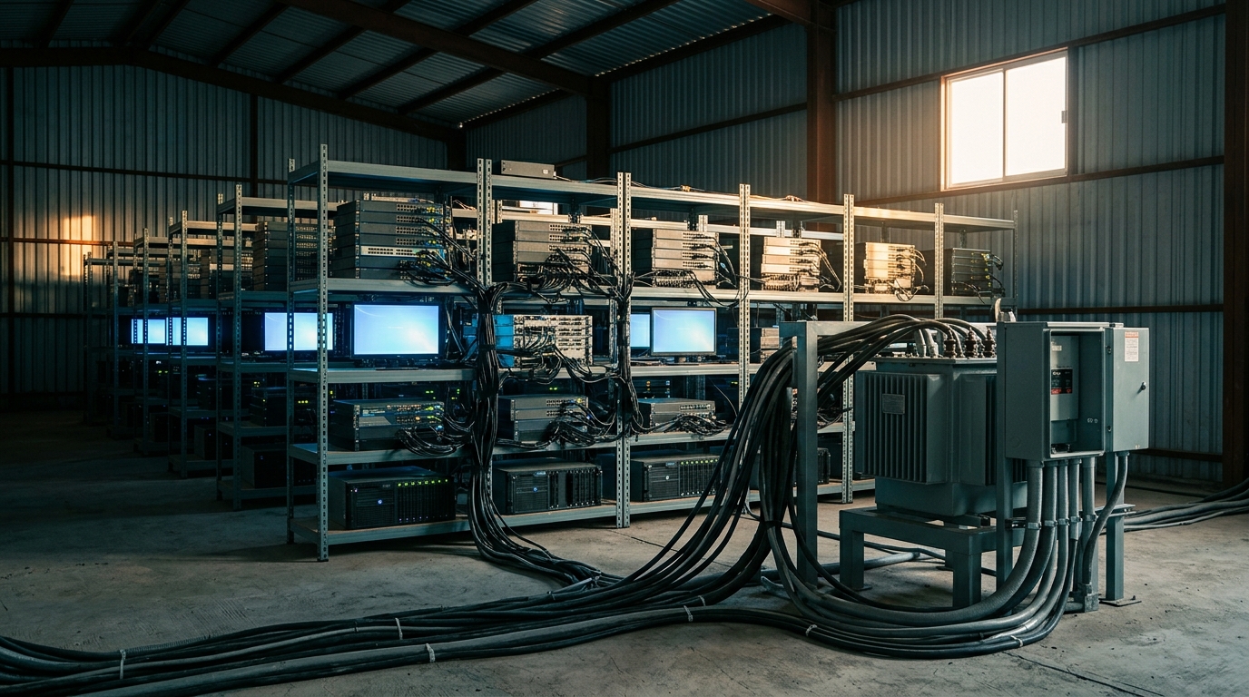 Computer equipment stacked inside a seized rural property in Tlaola, Puebla