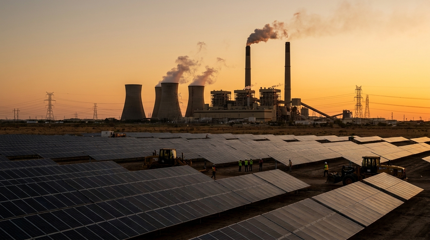 Parque solar de 1.2 GW junto a torres de una central de carbón en Texas