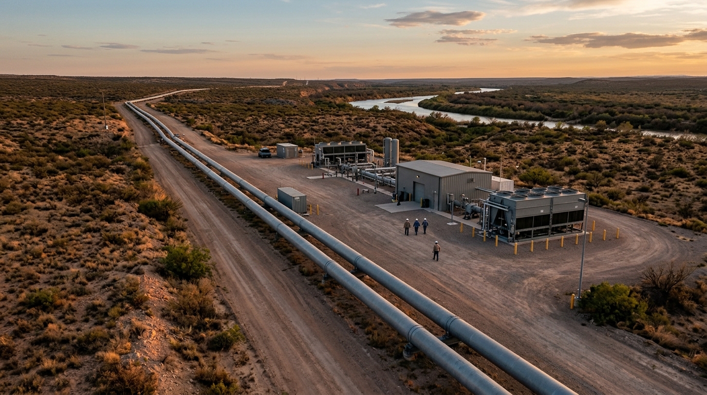 Pipelines and a compressor station illustrating Mexico's reliance on imported natural gas