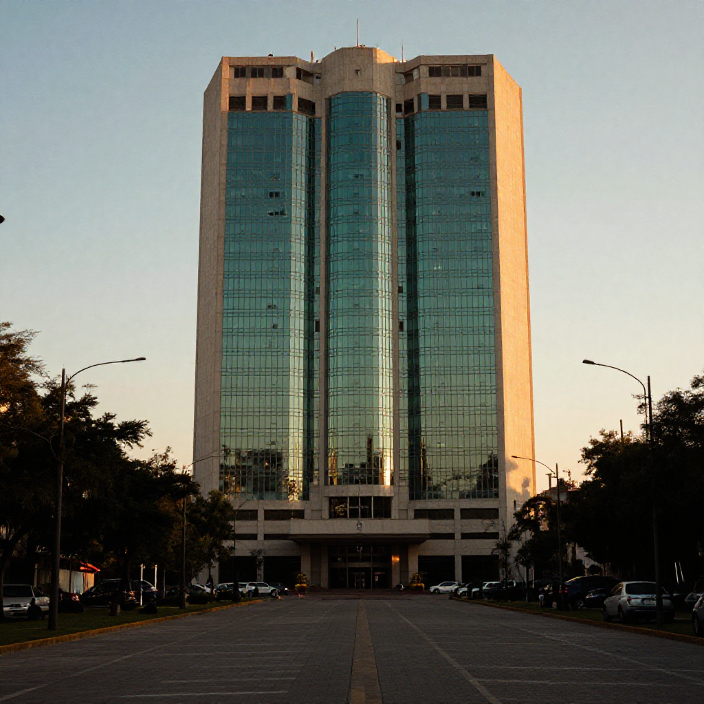 Torre de oficinas gubernamentales al atardecer, sede del presupuesto energético 2027 en México