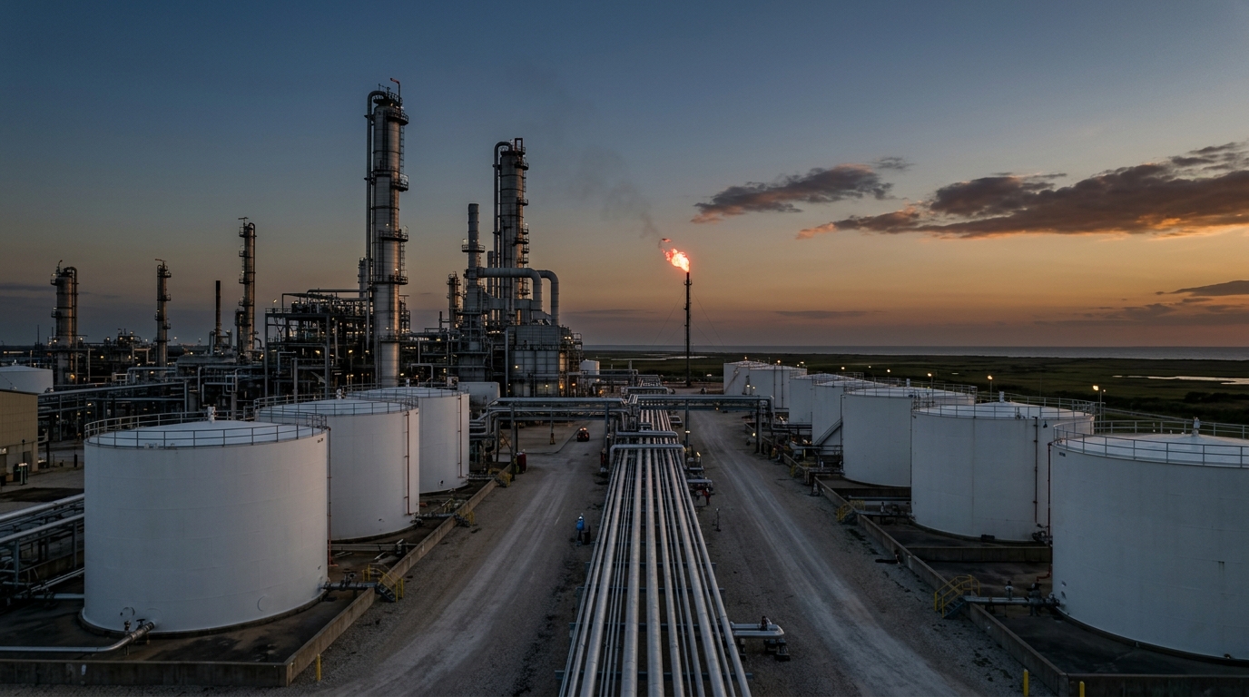 Refinería y tanques de almacenamiento de Pemex en la costa del Golfo