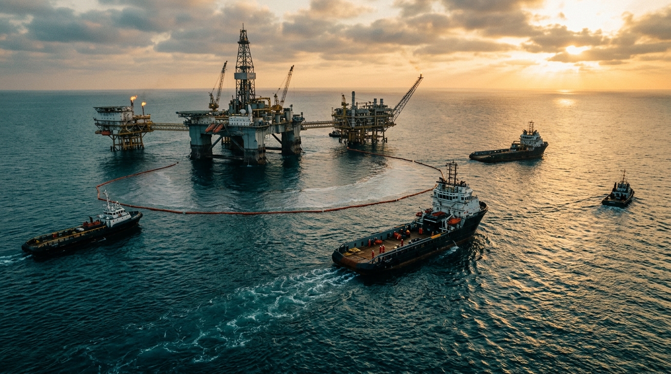 Ocean patrol vessel during containment work for a Pemex spill in the Gulf