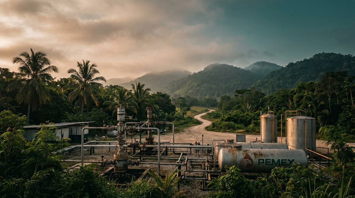 Pemex petroleum infrastructure in the tropical landscape of the Huasteca Potosina