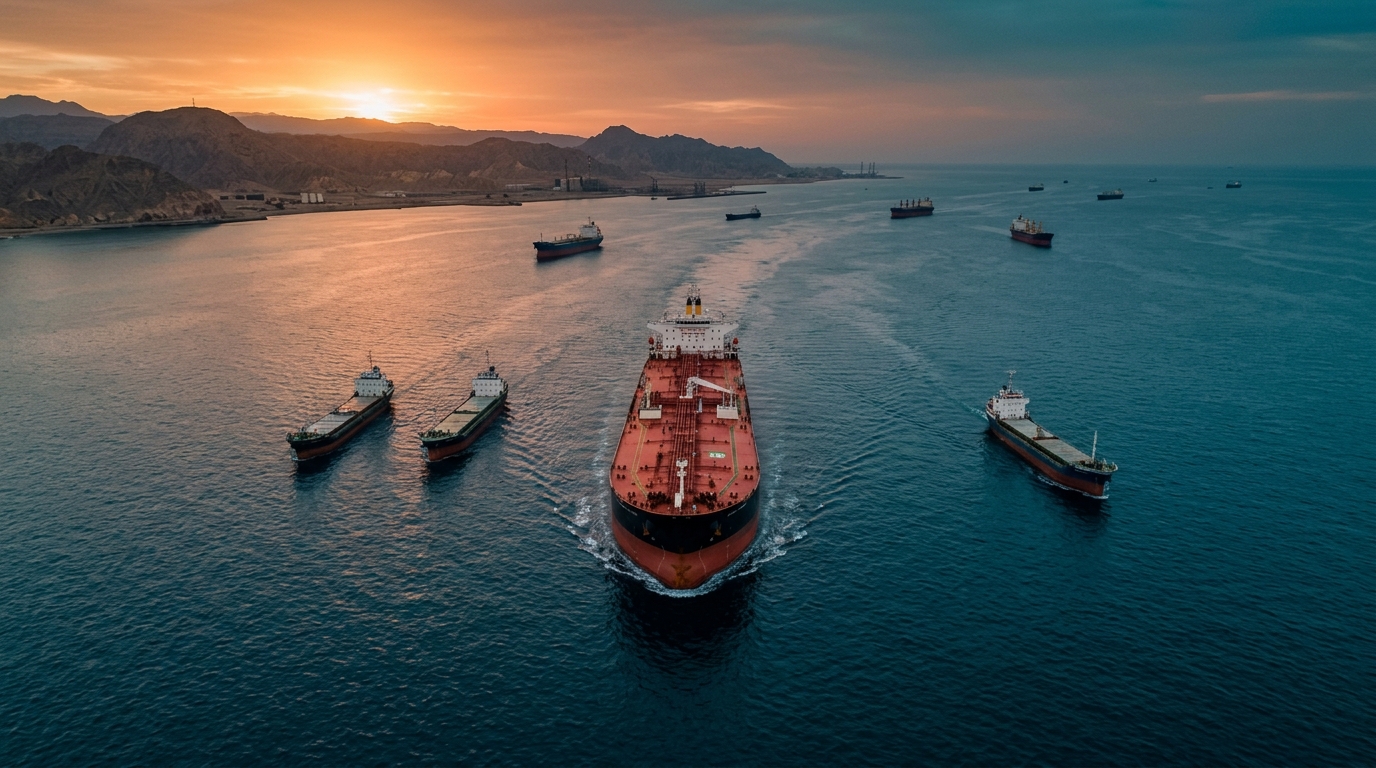 Oil tanker in the Strait of Hormuz as Brent prices hit year-to-date highs