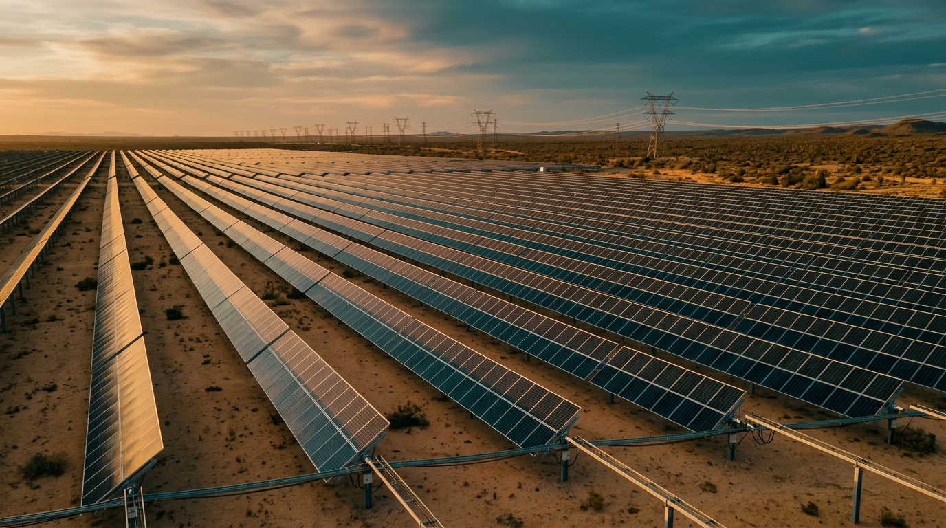 Paneles solares de la planta solar Puerto Peñasco en el desierto de Sonora