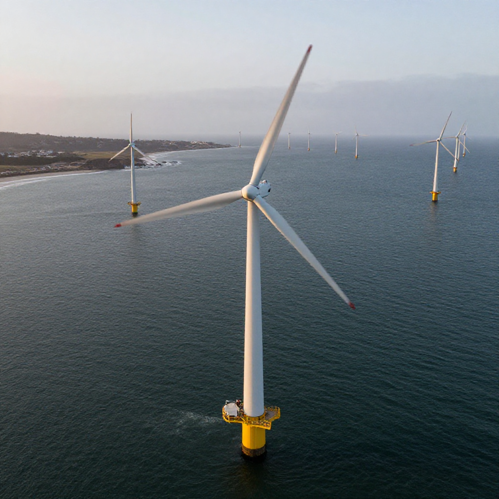 Offshore wind platform off the California coast with calm ocean waters