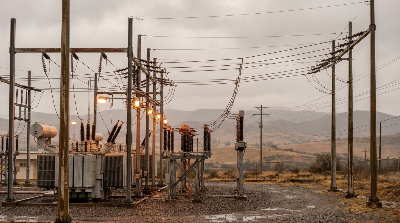 Subestación eléctrica de CFE con equipo de distribución y optimizadores de tensión instalados