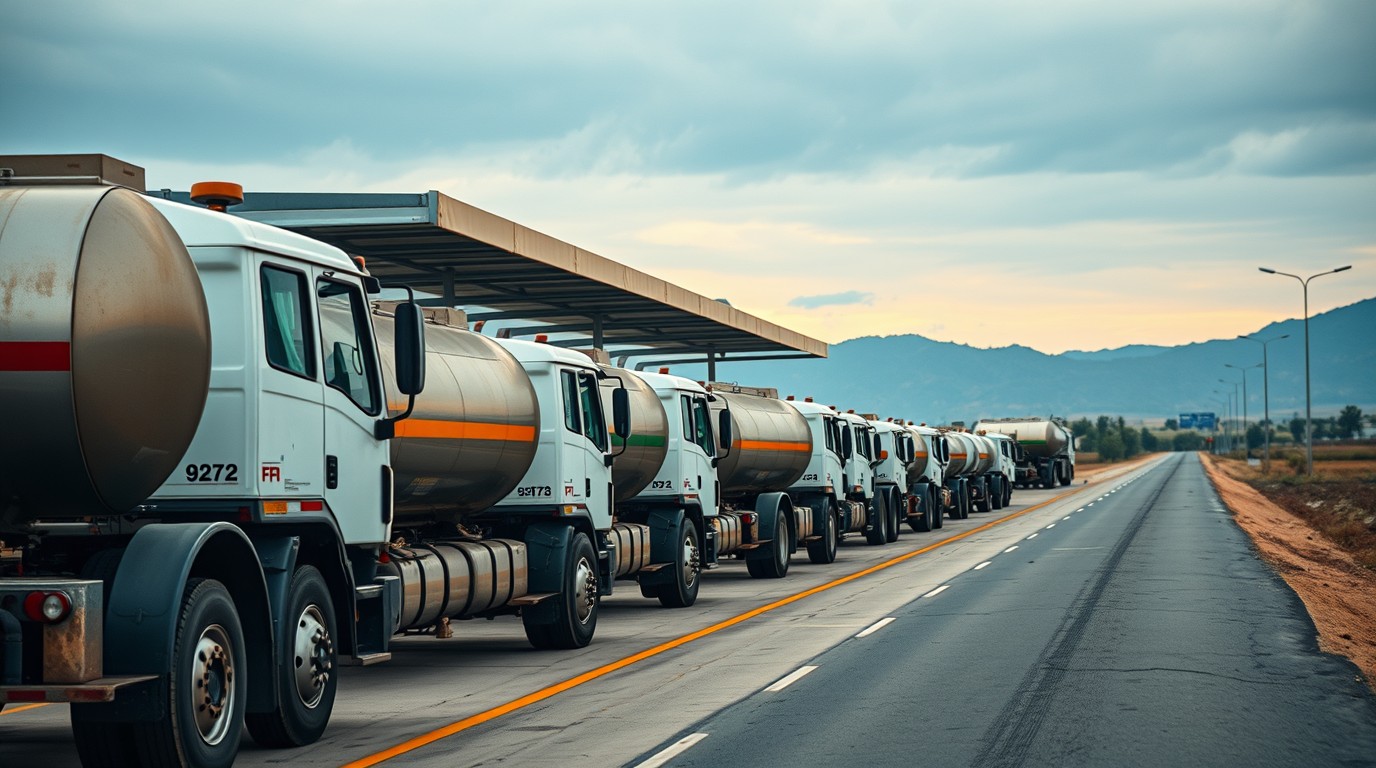Pipas de combustible en carretera federal revisadas durante un operativo de fiscalización en Guanajuato