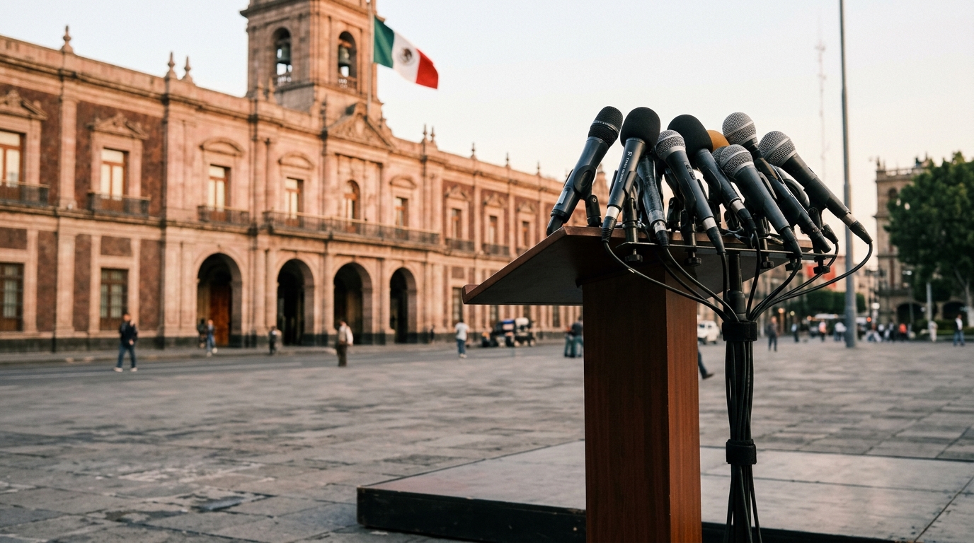 Press conference podium at Palacio Nacional on fracking and unconventional gas