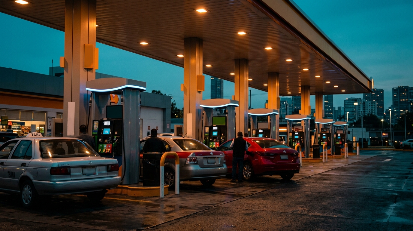 Bomba de gasolina con precio bajo tope de 24 pesos en estación de servicio