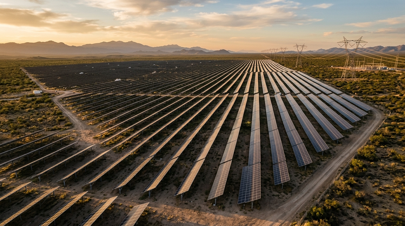 Paneles solares en hilera bajo el sol: generación solar mundial en primer plano