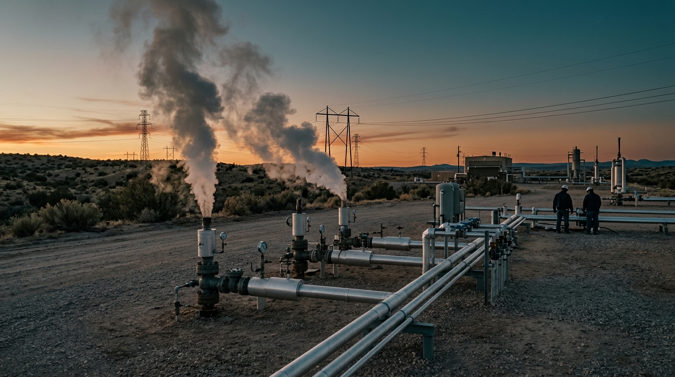 New Mexico geothermal auction, field with steam plumes in the desert